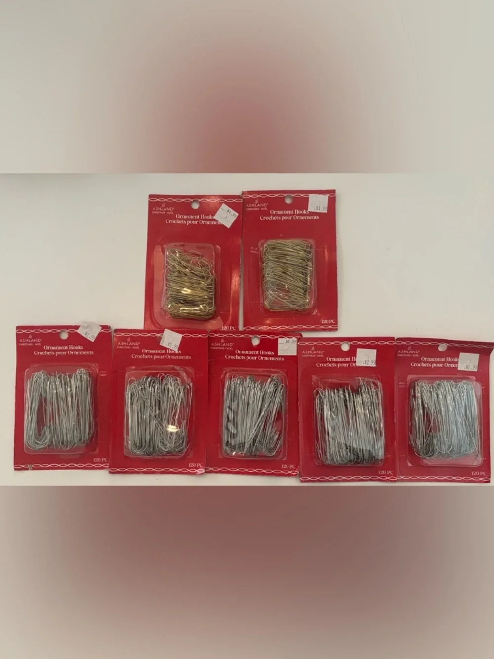 Christmas ornament hooks NEW NWT gold silver metal 840 total hooks